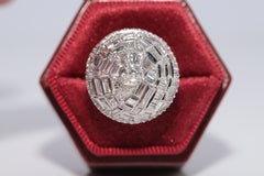 Anello vintage in oro 14k con diamanti naturali a taglio brillante e a baguette, risalente agli anni '90
