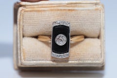 Anello antico in stile Art Déco degli anni '20, in oro 18 carati con diamanti naturali e onice