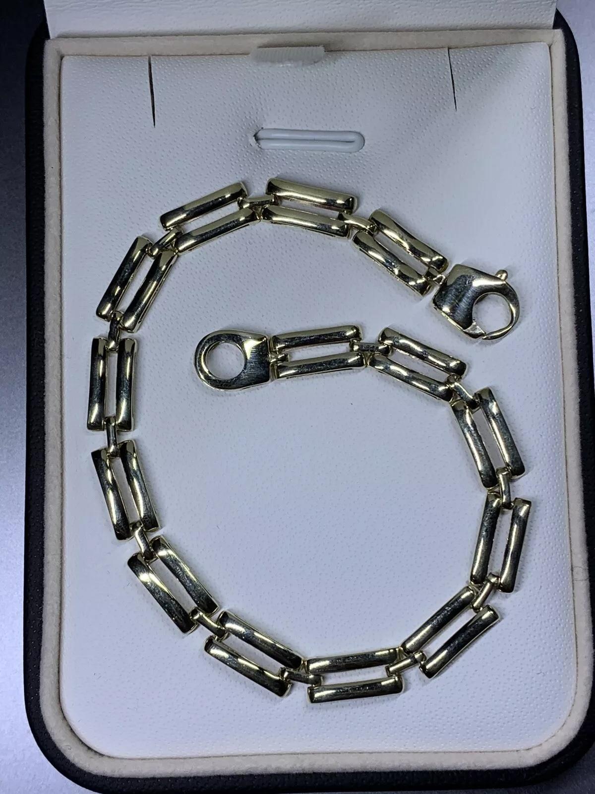 Bracelet large en or jaune avec chaîne cubaine à maillons serrés Unisexe en vente