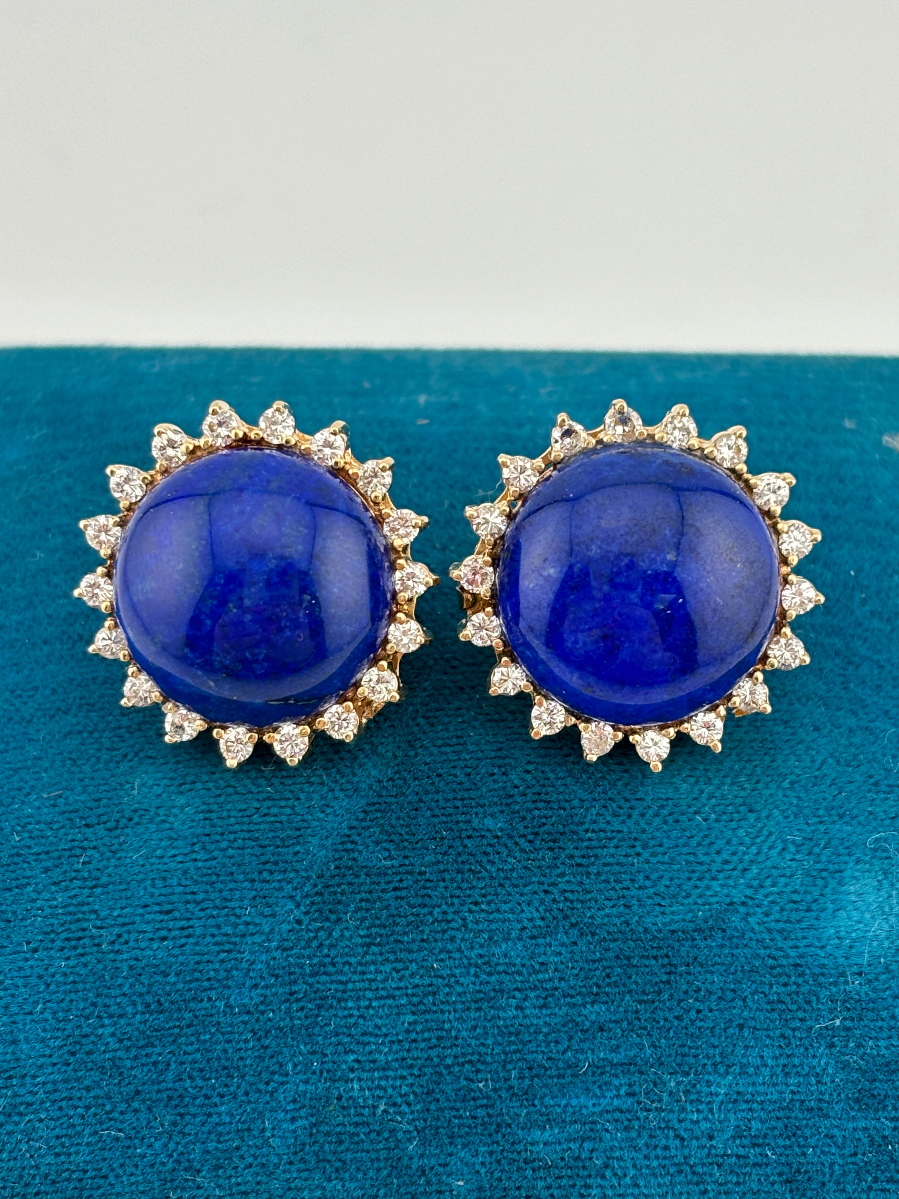 Boucles d'oreilles Lapis Lazuli Diamant Or 14k Omega Back