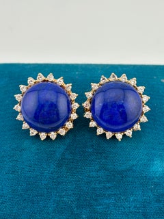 Boucles d'oreilles Lapis Lazuli Diamant Or 14k Omega Back