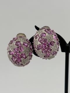 Orecchini con zaffiro rosa e diamanti naturali in oro bianco 18k
