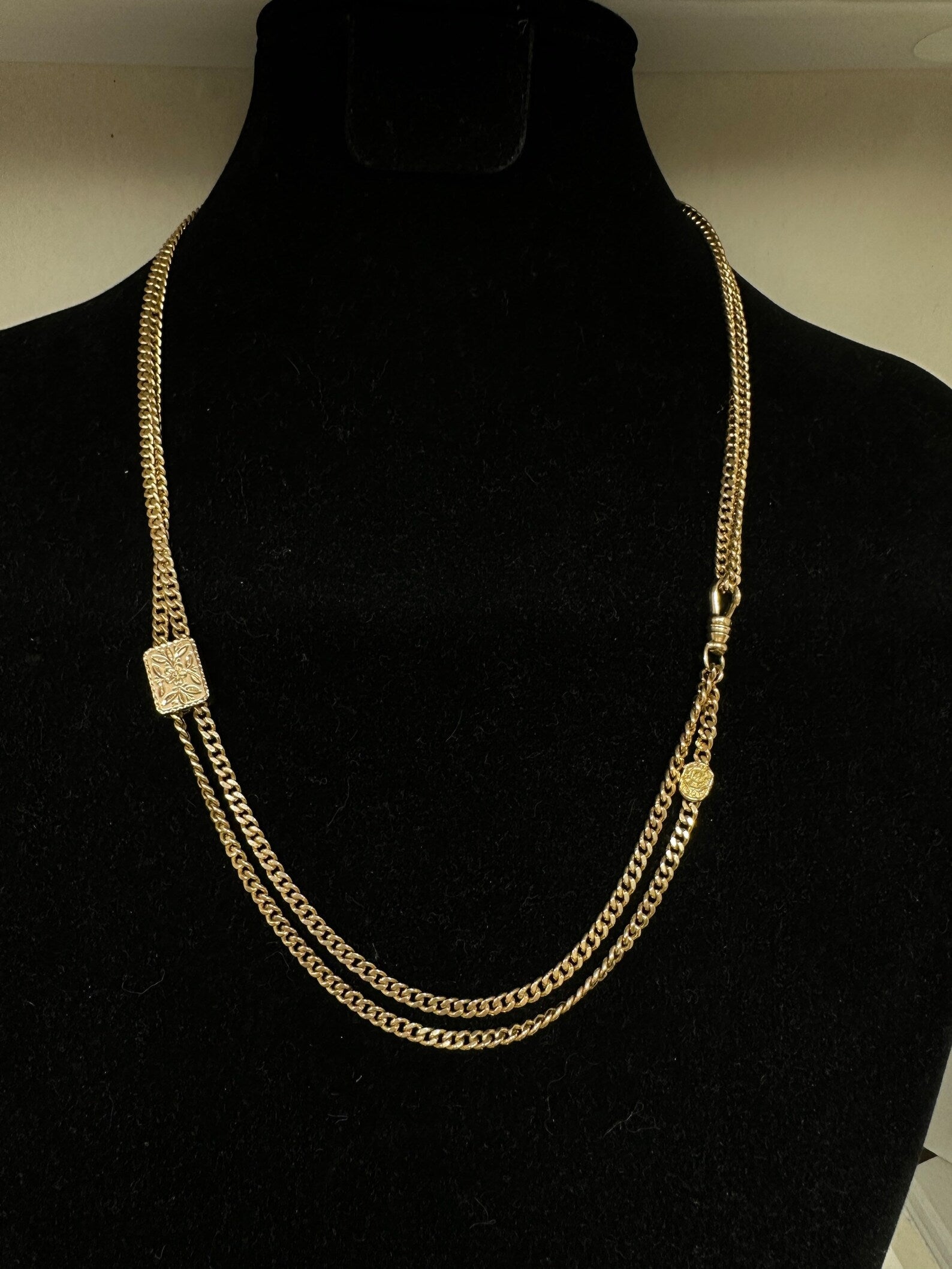 Antique 1907 Baumgold Bros. 14k Yellow Gold 41" Curb Link Long Chain & Slider