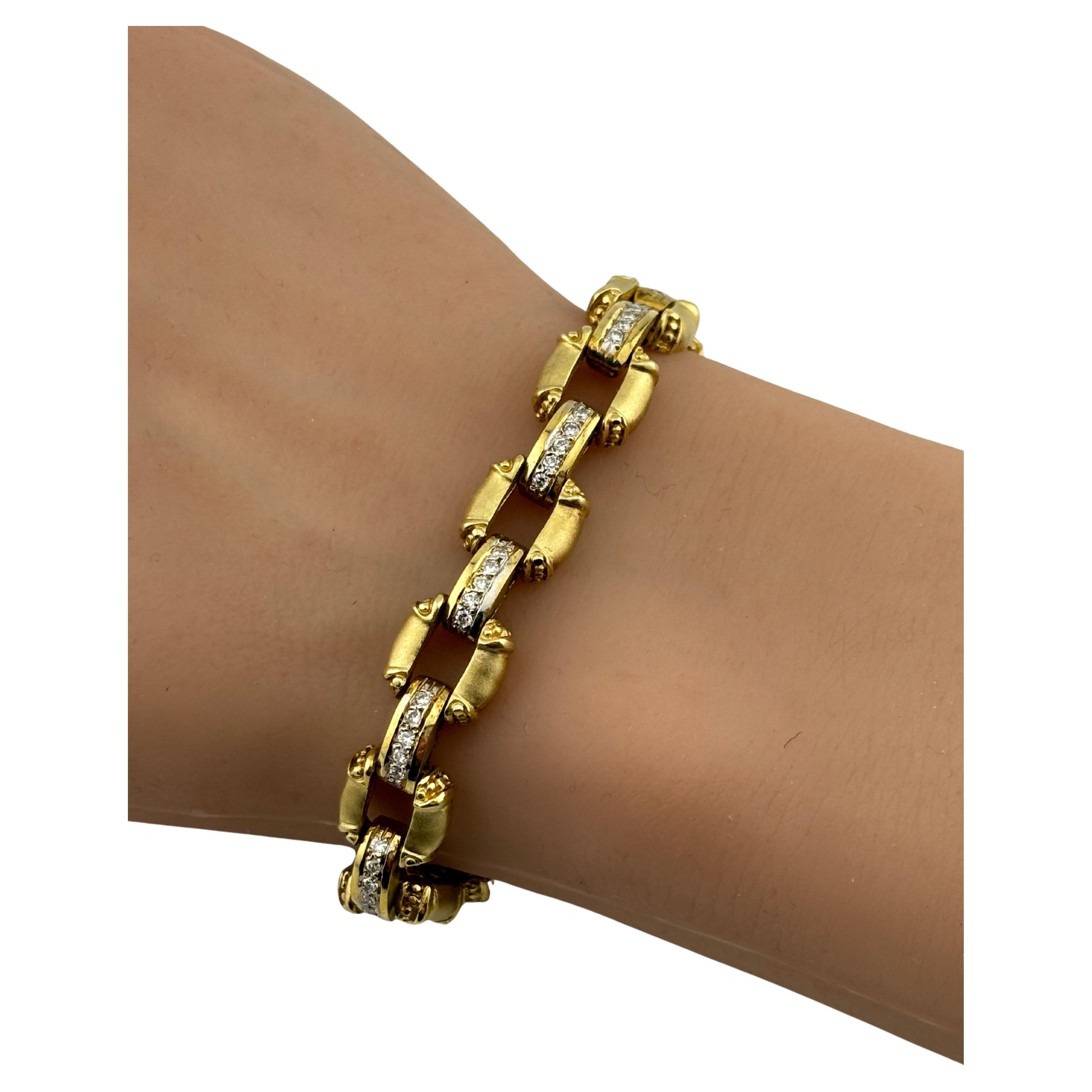 Modern 14k Yellow Gold Diamond Link Bracelet