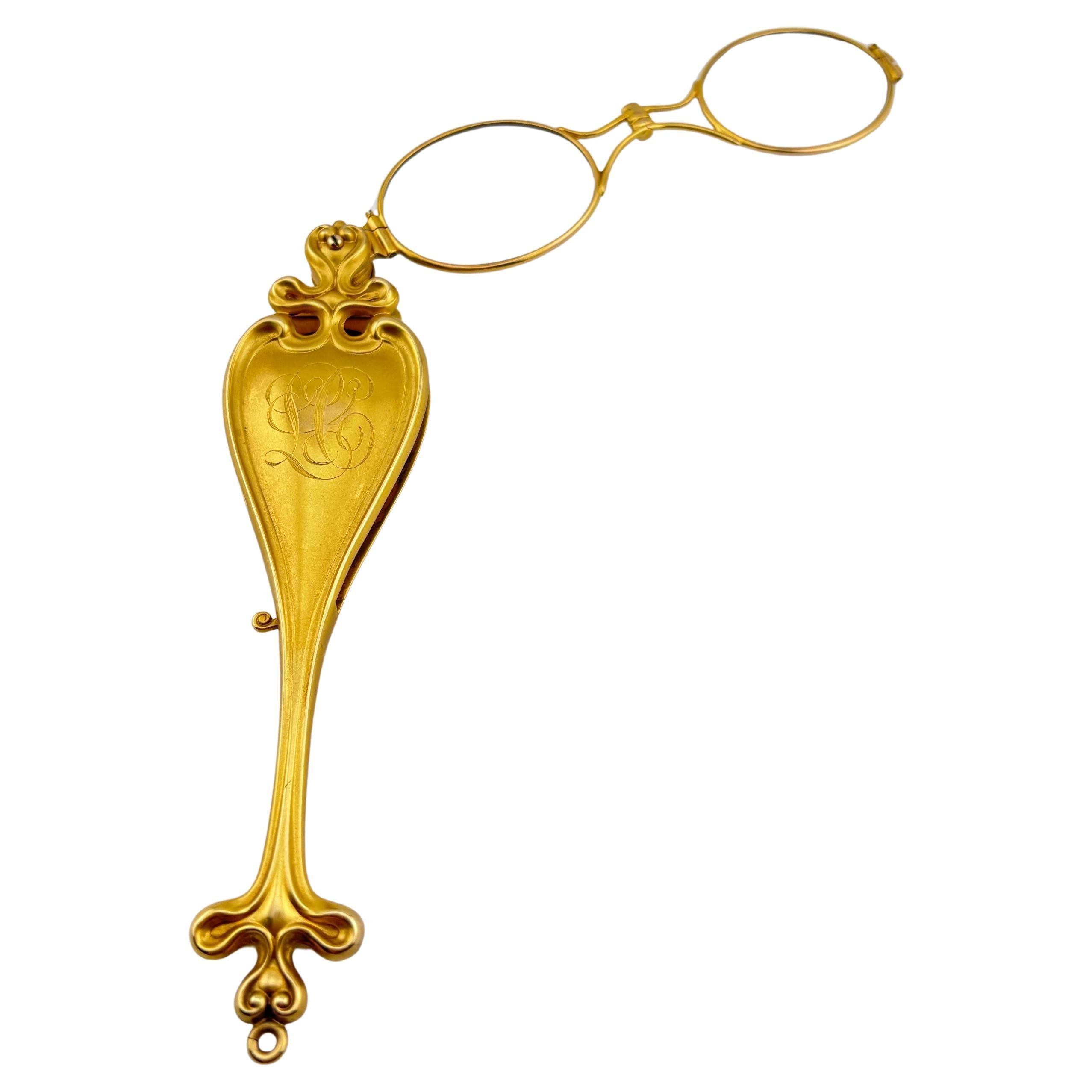 Lorgnette Art Noveau in oro giallo 14k