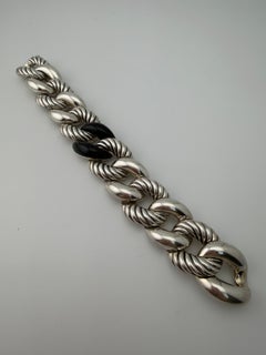Oversized David Yurman Sterling Silver Onyx Link Bracelet