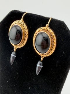 Victorian 14k Yellow Gold Onyx Earrings