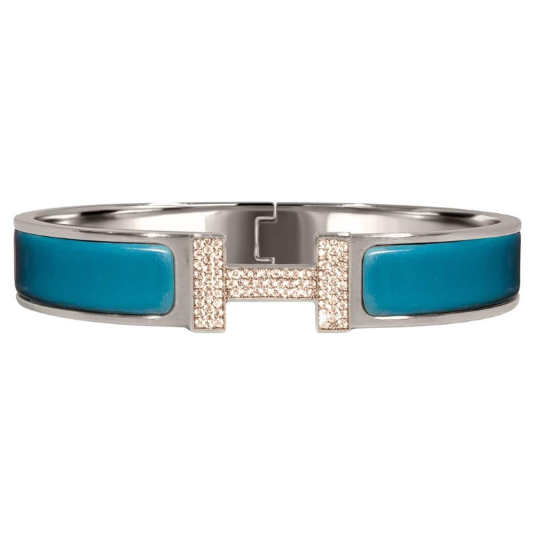 Custom Diamond Hermes Clic H Enamel Bracelet GM France For Sale at 1stDibs