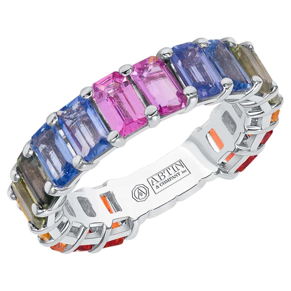 Customizable Rainbow Stackable 2mm Band 14K Gold 0.50cts Multi Gemstone ...