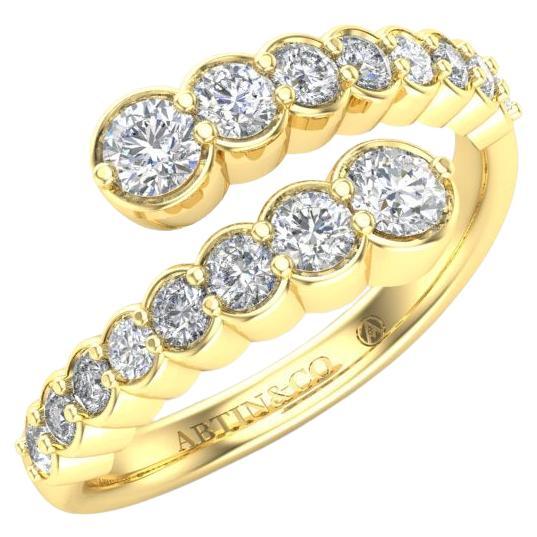 14K Yellow Gold Diamond Bezel Bypass Stackable Ring Band For Sale