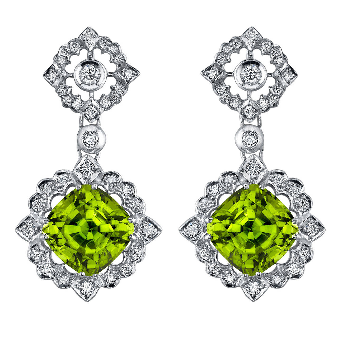 Peridot Earrings Cushion Cut 12.89 Carats