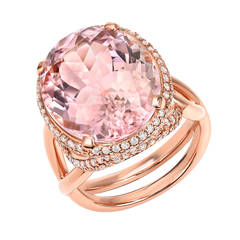 Highly Prized Baby Pink Tourmaline Diamond Gold Cocktail Ring