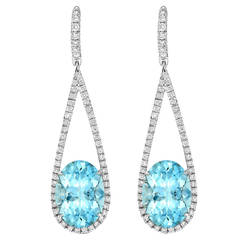 Boucles d'oreilles or Aigue-marine diamantée ovale