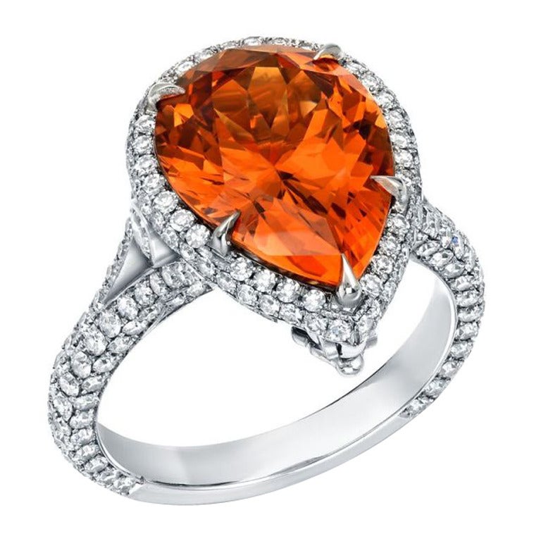 Mandarin Garnet Diamond Platinum Detachable Ring Pendant