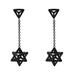 Merkaba Light Black Platinum Drop Earrings with Black Diamonds 5