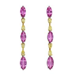 Exquisite Pink Sapphire Fancy Intense Yellow Diamond Earrings 8