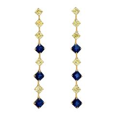 Sapphire Asscher Cut Fancy Yellow Diamond Gold Earrings
