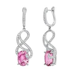 Unique Pink Spinel Diamond White Gold Lever Back Earrings 10