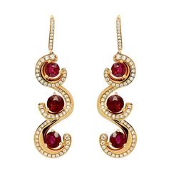 Ultra Fine 7.19 Carat Burma Ruby Diamond Gold Drop Earrings 6