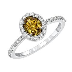 0.85 Carat GIA Certified Fancy Deep Brownish Greenish Yellow Diamond Oval Ring
