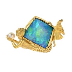 Extraordinary 26.30 Carat Opal Akoya Pearl Gold Brooch Object of Art