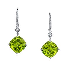 Peridot Earrings Diamond White Gold Lever Back Drop Earrings 12.32 Carat 