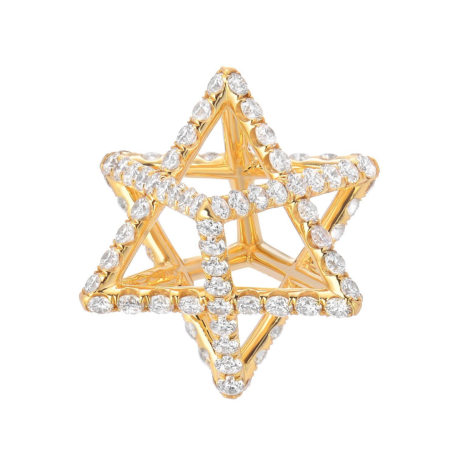Gold-Diamant-Halskette 1,12 Karat Merkaba-Stern 3D (Rundschliff) im Angebot