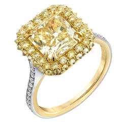 Tamir Radiant 3.02 Carat GIA Cert Yellow Diamond Gold Platinum Ring
