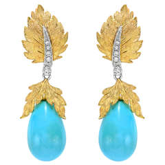 A Vibrant Pair of Turquoise and Diamond Earrings