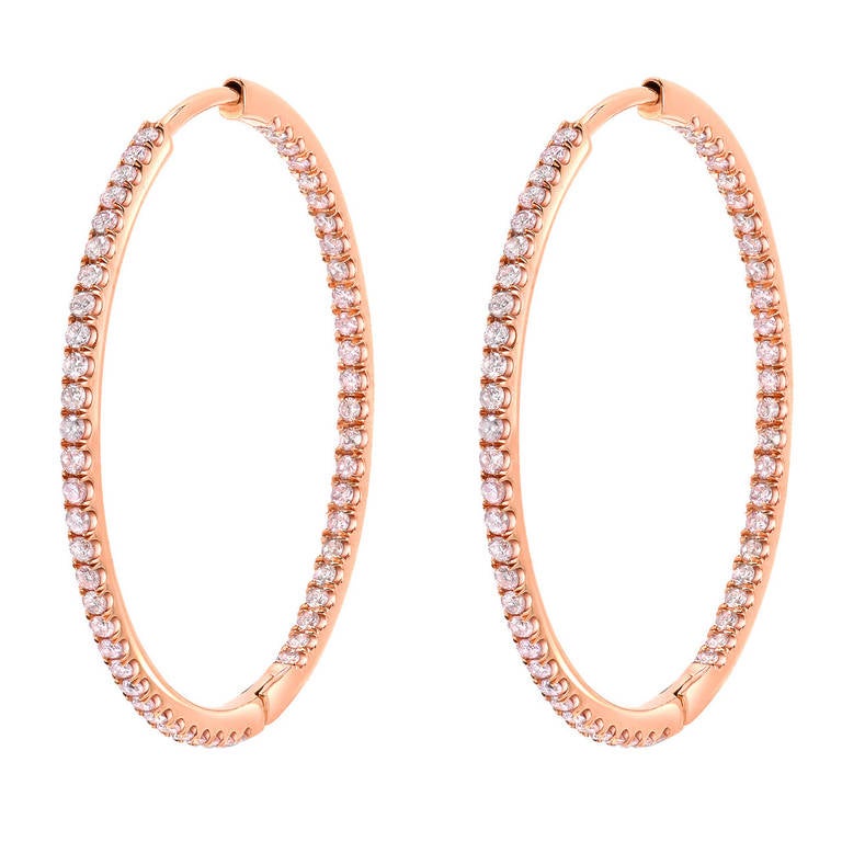 Tamir Fancy Light Pink Diamond and Rose Gold Hoop Earrings