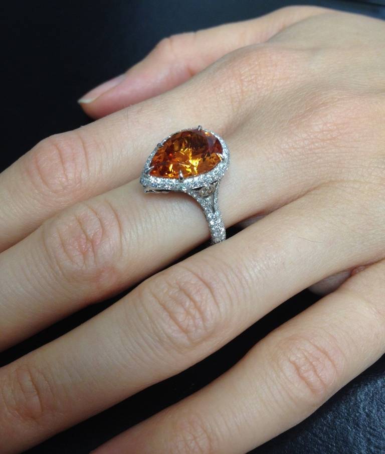 Mandarin Garnet Diamond Platinum Detachable Ring Pendant In New Condition In Beverly Hills, CA