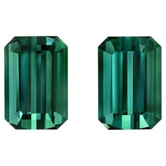 Blue Green Tourmaline Gemstone Pair of 3.16 Carat Unset Loose Emerald Cut Gems