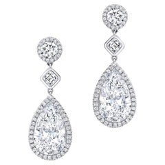 Boucles d'oreilles en forme de poire avec diamants taille émeraude ronde 12,48 carats certifiés GIA