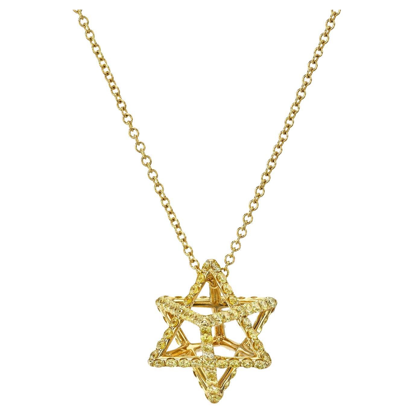 Einzigartige Davidstern-Halskette 18K Gold Gelbe Diamanten Art Deco Luxusschmuck