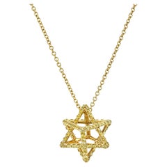 Einzigartige Davidstern-Halskette 18K Gold Gelbe Diamanten Art Deco Luxusschmuck