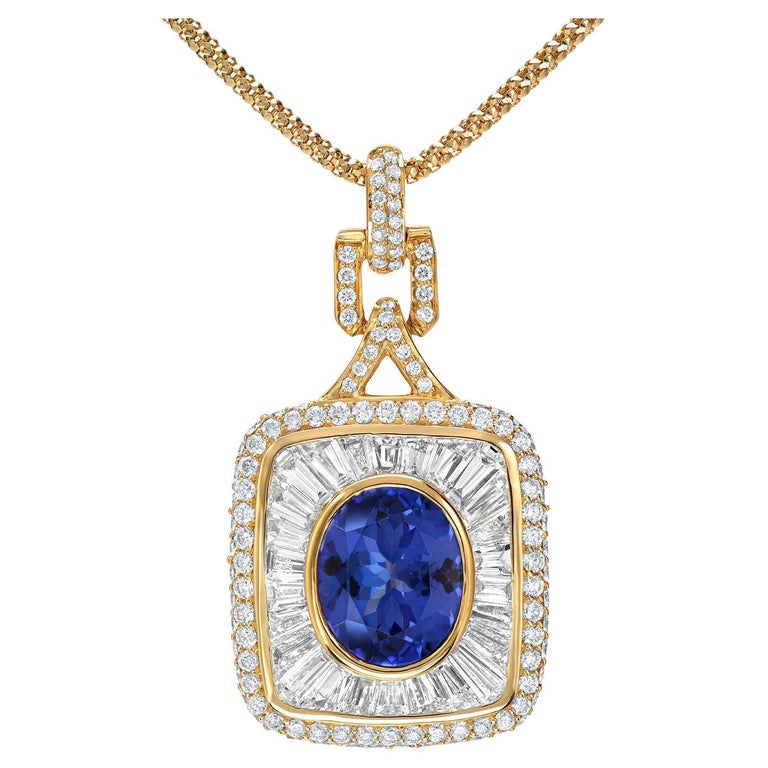 Contemporary Tanzanite Diamond Pendant Necklace For Sale