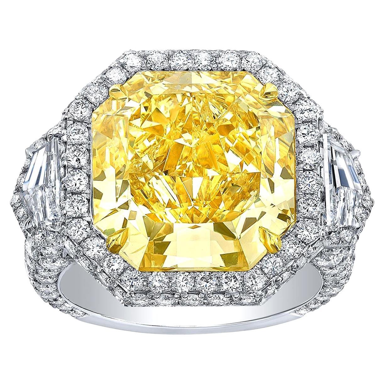 Fancy Light Yellow Diamond Ring 10.43 Carat Radiant Cut