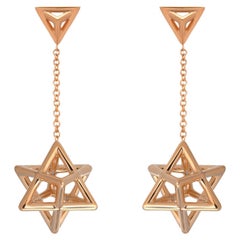 3D Star Of David Earrings 18K Rose Gold Art Deco Fine Jewelry Merkaba