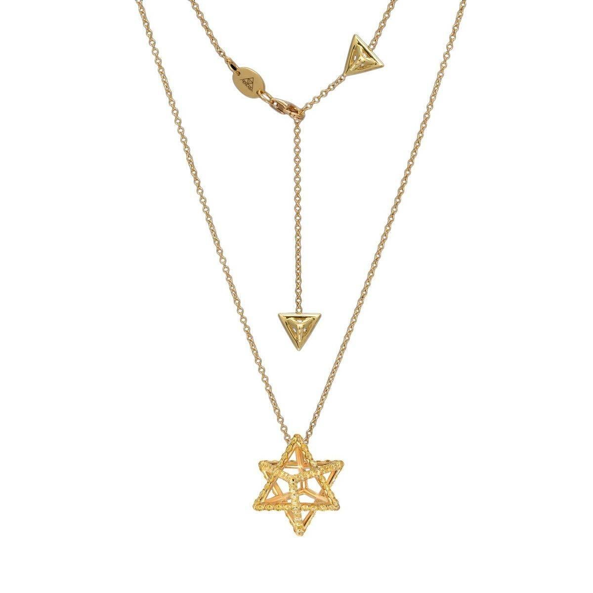 Round Cut Yellow Diamond Necklace 1.28 Carats Gold Merkaba Star