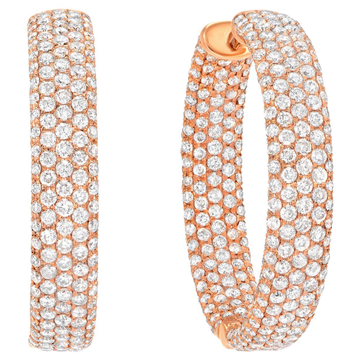 Diamond hoop earrings micro set with a total of 3.47 carats of round brilliant diamonds, inside-out, in these classical 18K rose gold diamond hoop earrings.
Diameter - 1 inch.
Returns are accepted and paid by us within 7 days of delivery.