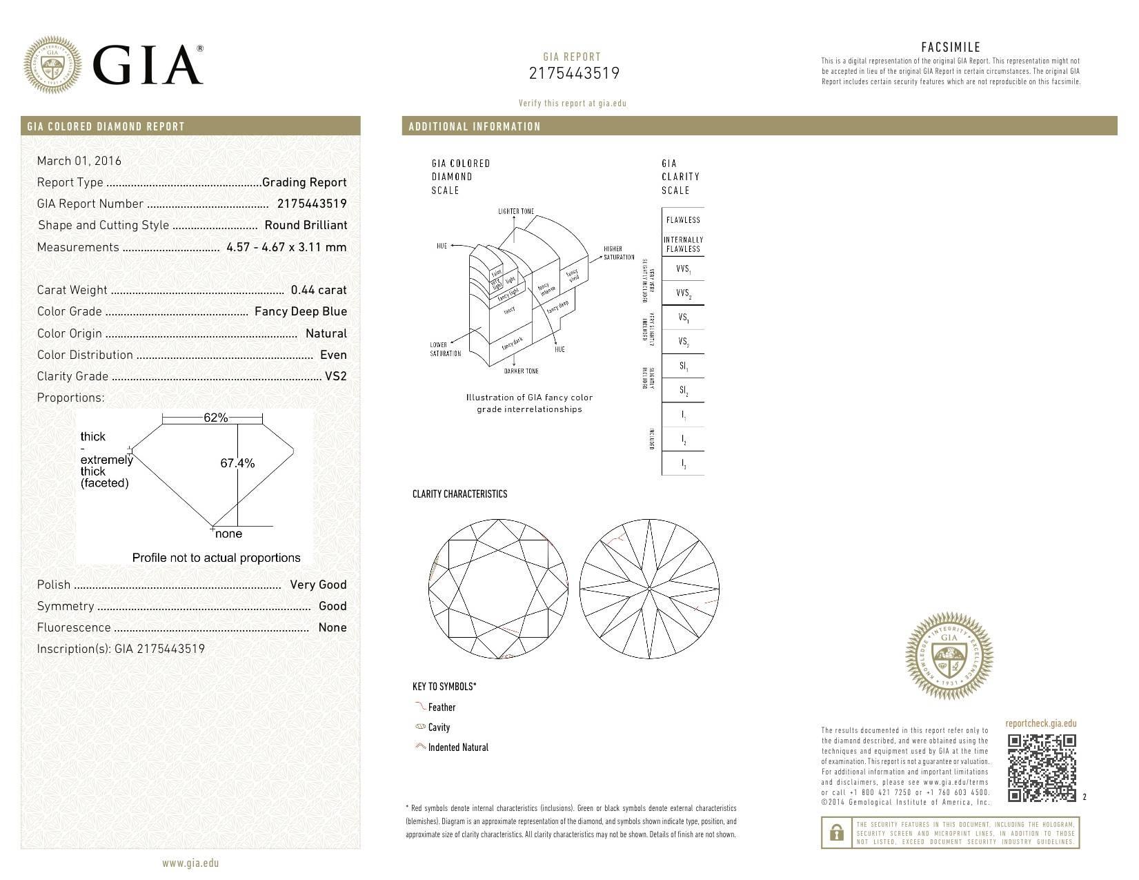 Rare and phenomenal 0.44ct fancy deep blue, VS2, round brilliant loose diamond.
GIA certificate attached. 
