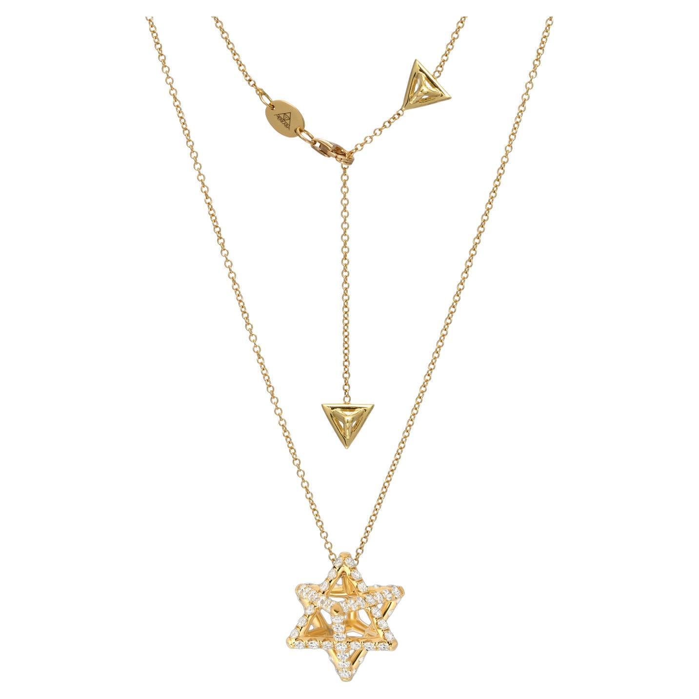 Gold Diamond Necklace 1.12 Carats Merkaba Star 3D For Sale