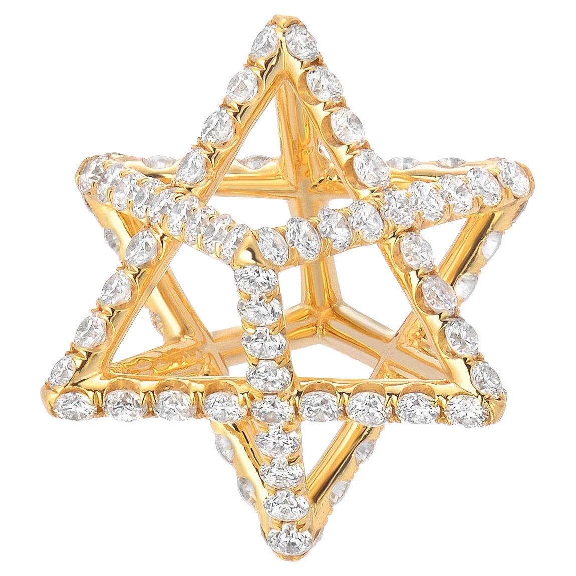 Art Déco Unique Star Of David Diamond Necklace Yellow Goldes Art Deco Luxury Jewish Jewelry in vendita