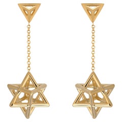 3D Star Of David Earrings 18K Yellow Gold Art Deco Jewelry Merkaba Beverly Hills