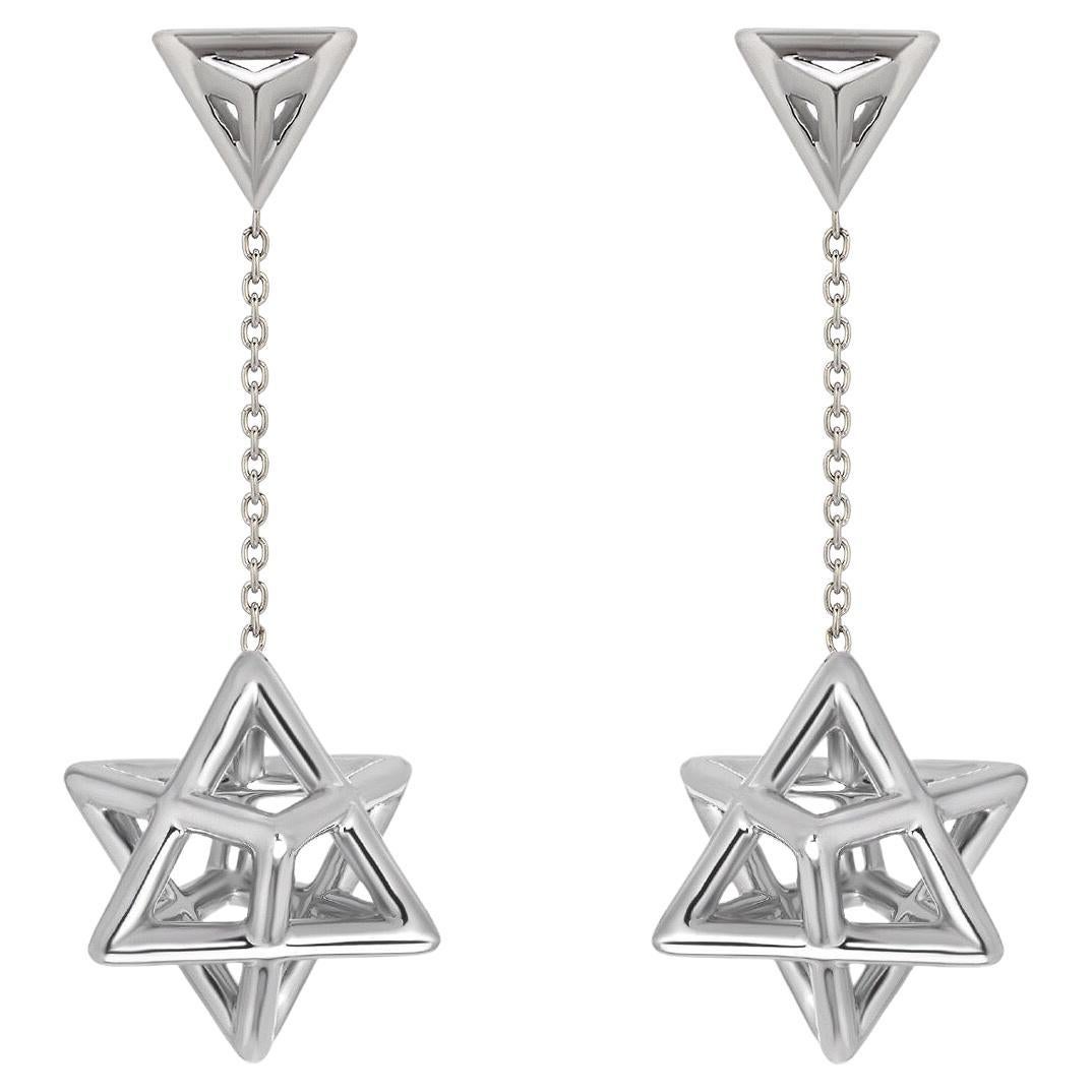 Boucles d'oreilles de luxe 3D étoile de David Merkaba en platine - Bijoux symboliques juifs