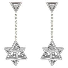 Luxury 3D Star of David Merkaba Platinum Earrings - Jewish Symbolic Jewelry