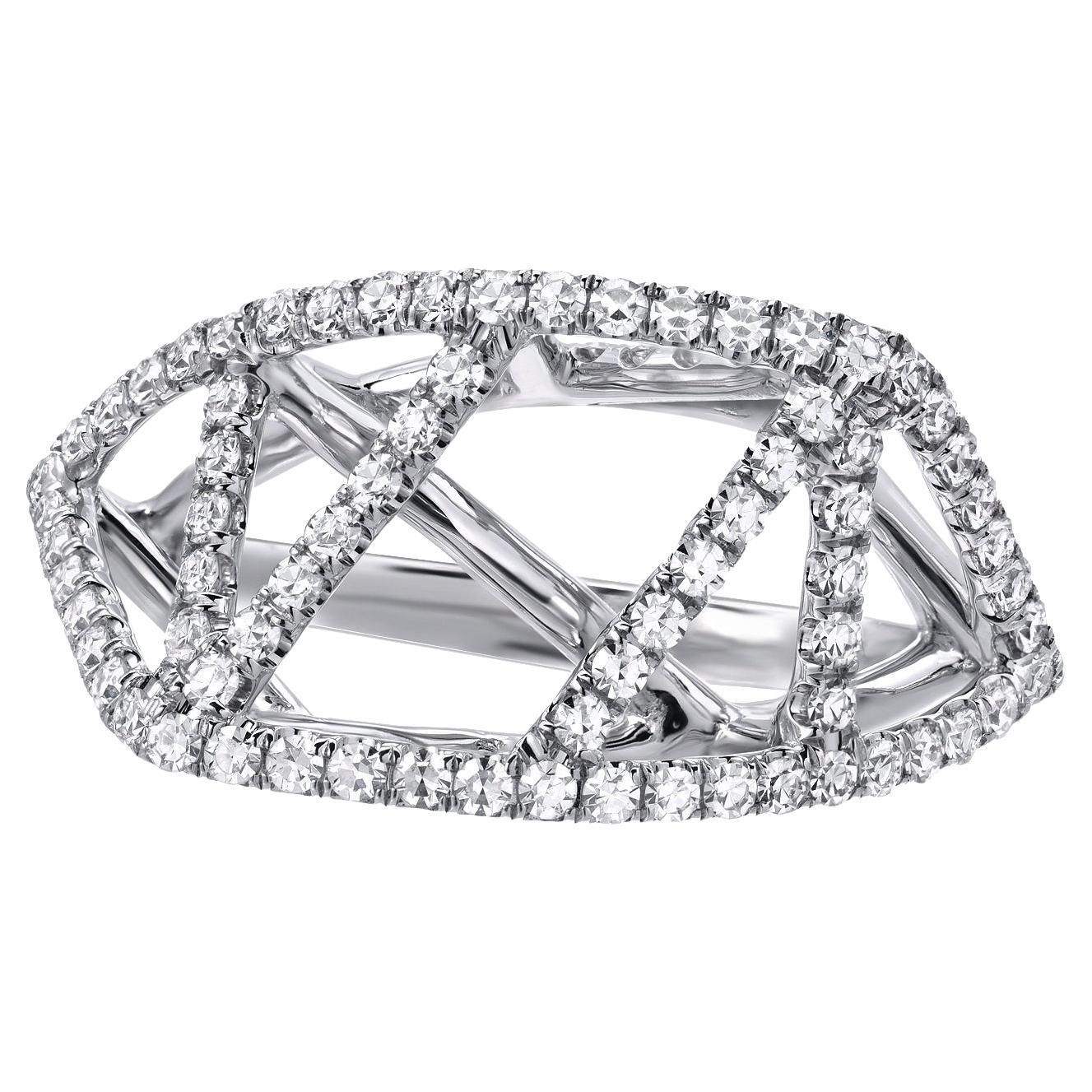 Women's Lattice Diamond Ring in 18K White Gold - Tamir by Merkaba Beverly Hills For Sale