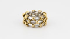 Tiffany & Co. Schlumberger Baguette Diamond Platinum 18K Gold Triple Band Size 5