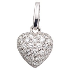 Cartier Large Pave Diamond 18k White Gold Heart Shaped Pendant Charm w/ cert