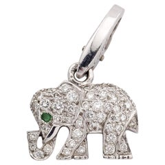 Cartier Diamond Emerald 18 Karat White Gold Elephant Charm